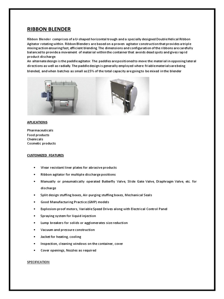 Stainless Steel Ribbon Blender PDF Blender Valve