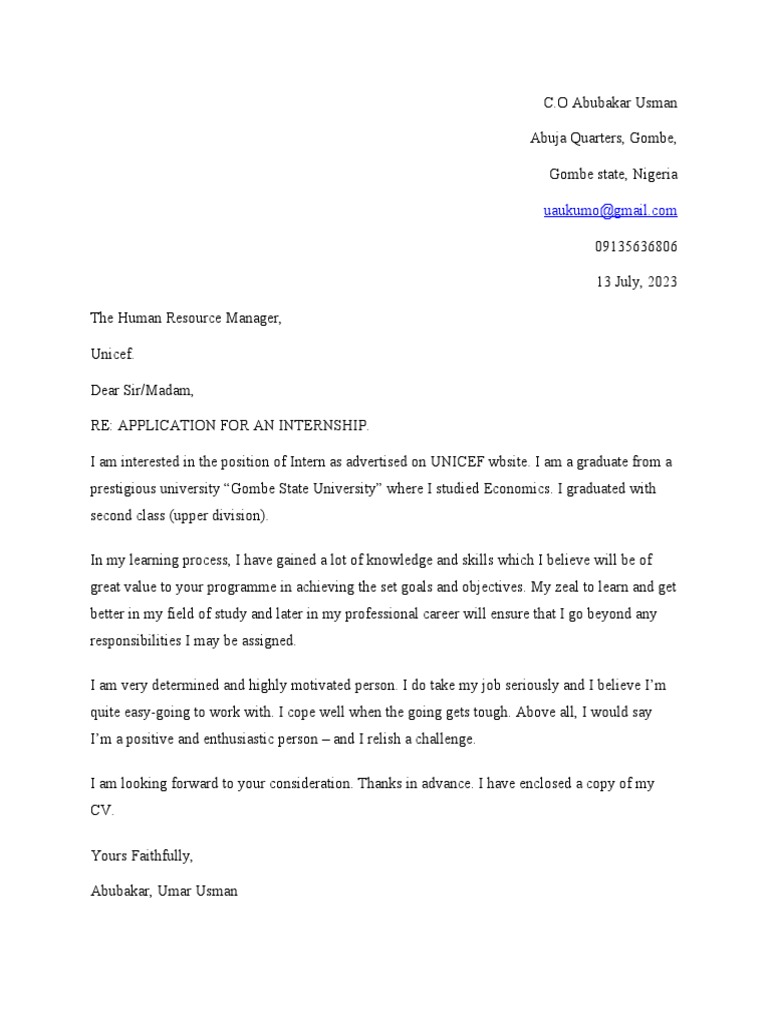UNICEF Cover Letter | PDF