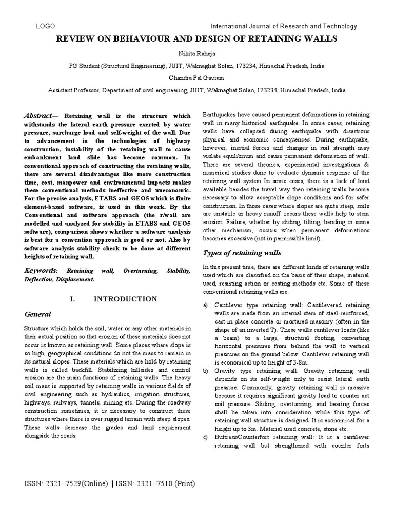 Retaining Walls: Behavior and Design Review | PDF | Civil Engineering ...
