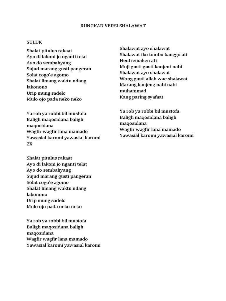 Lirik Rungkad Versi Shalawat | PDF