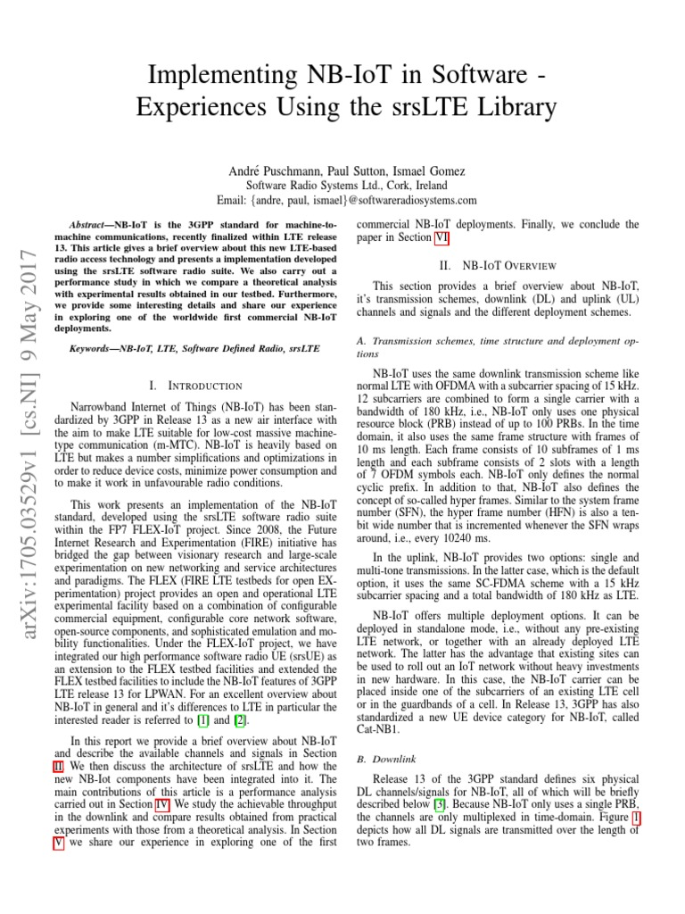 Implementing NbIot in Software Experiences Using The Srslte Library