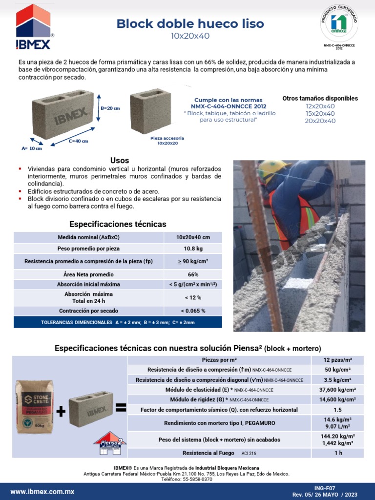 Block Hueco Liso de Concreto 10x20x40 | PDF | Construyendo tecnología ...