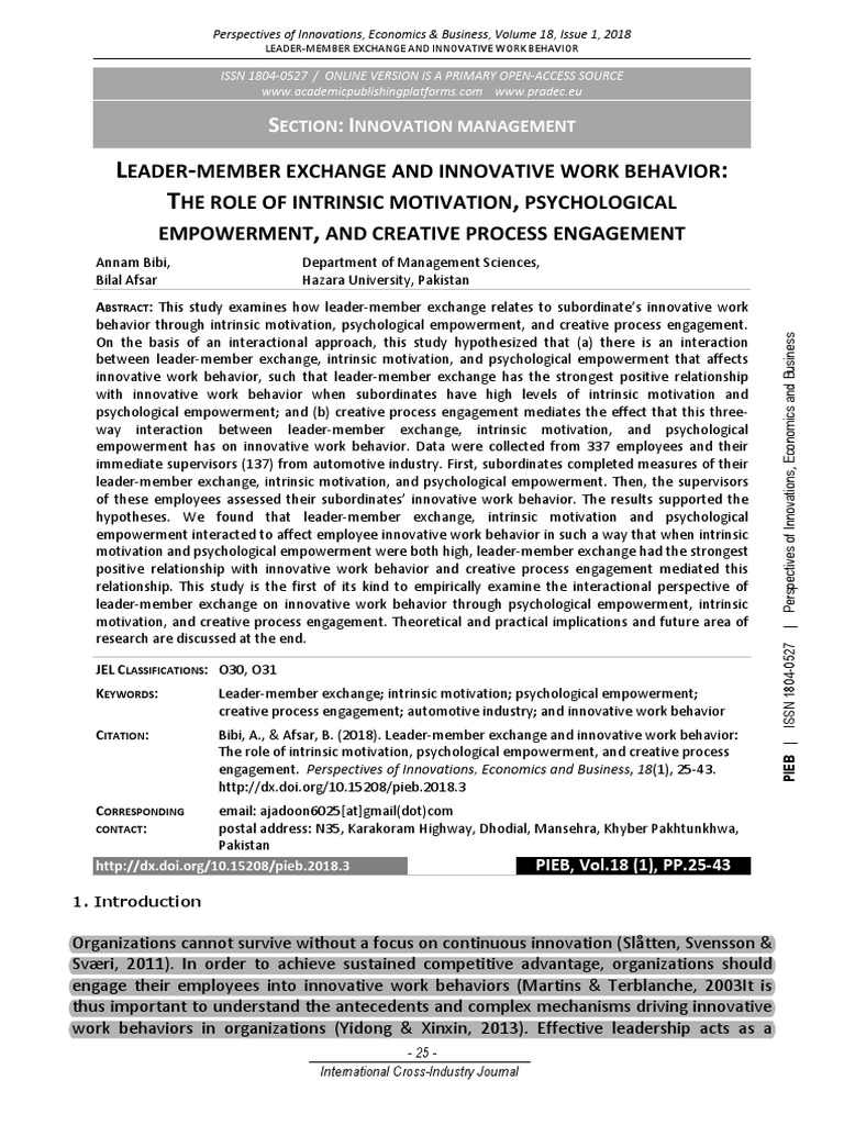 52) LMX and Innovative Work Behavior The Role of Intrinsic Motivation ...