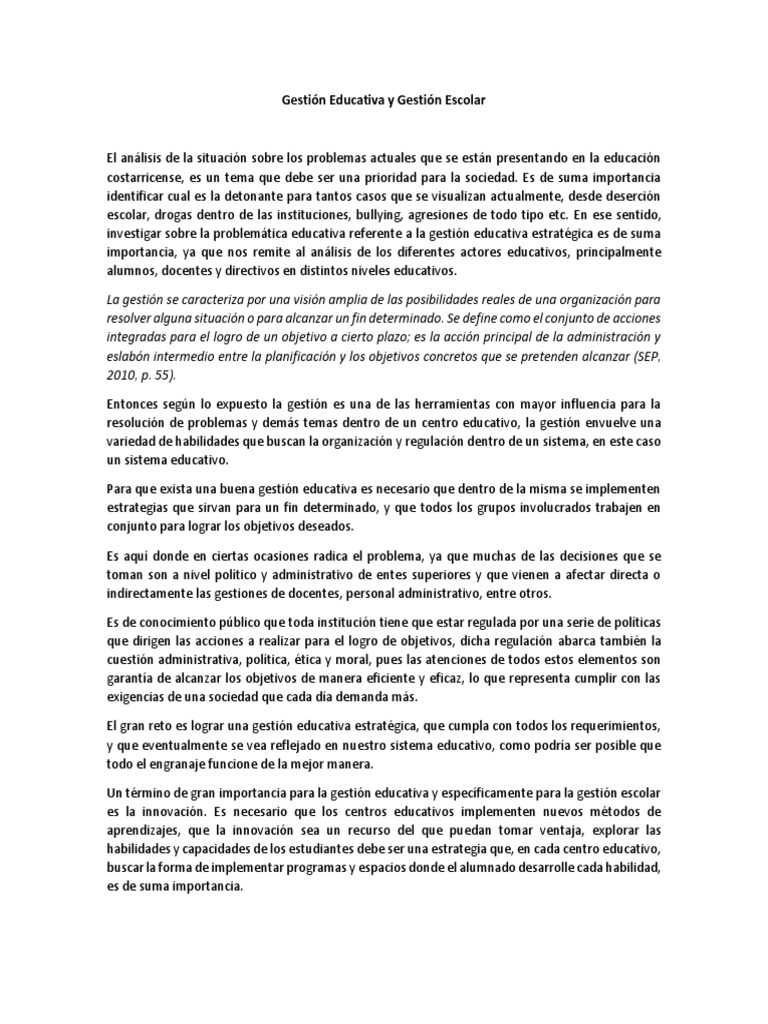 Gestión Escolar Estratégica en Costa Rica | PDF | Planificación