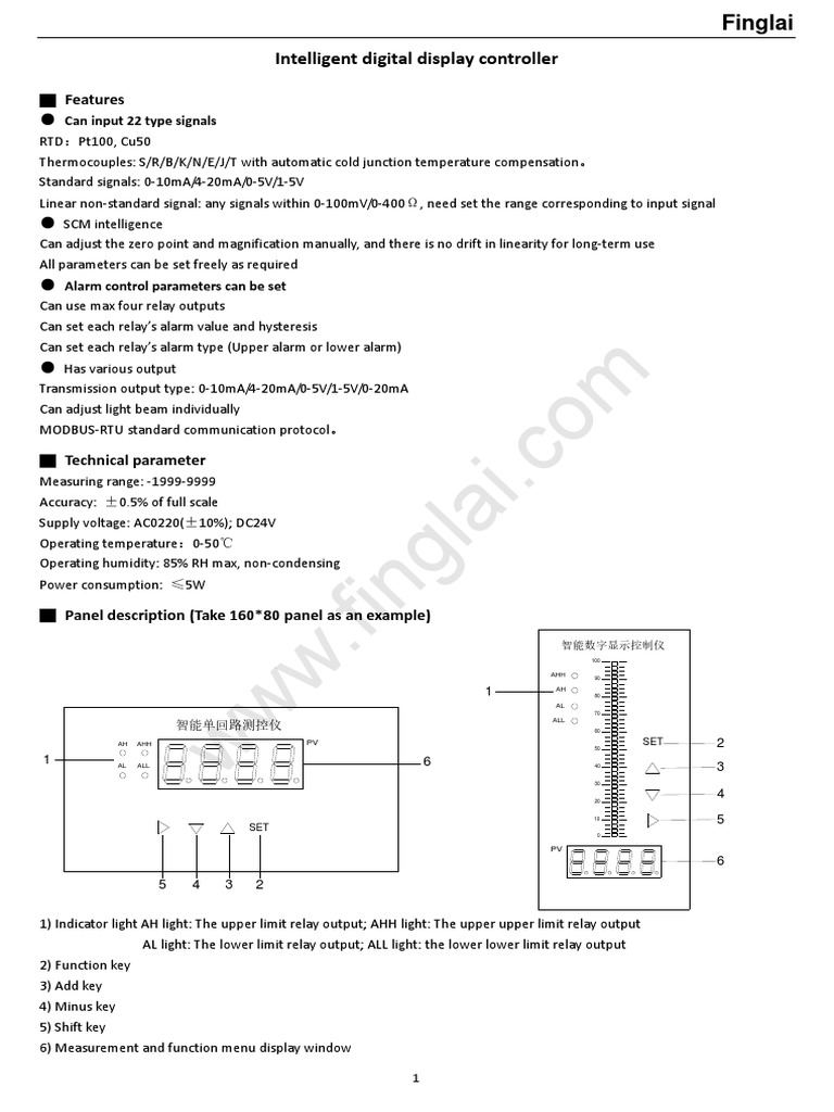 Intelligent Digital Display Controller Features PDF Parameter