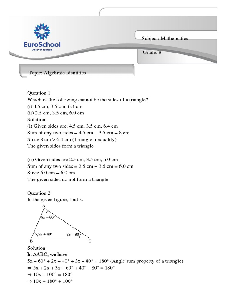 Answer Sheet Grade 7 Properties of Triangle | Download Free PDF ...