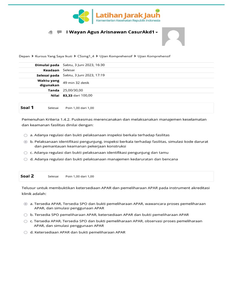 Ujian Komprehensif Ulasan Hasil Pengerjaan Kuis Pdf