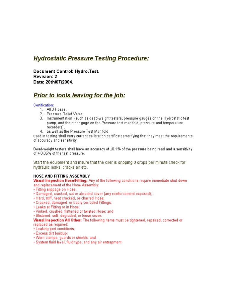 Hydrostatic Pressure Testing Procedure Guide | PDF | Pump | Valve