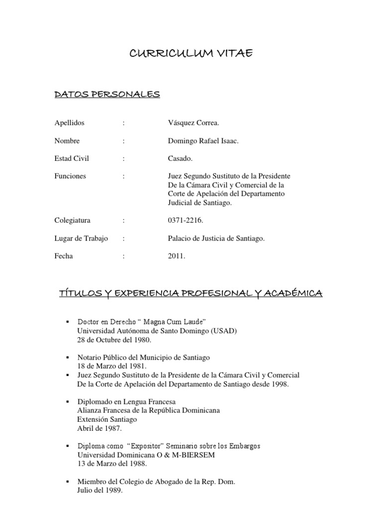 Currículum de Isaac Domingo Vásquez Correa | PDF | Universidad | Juez