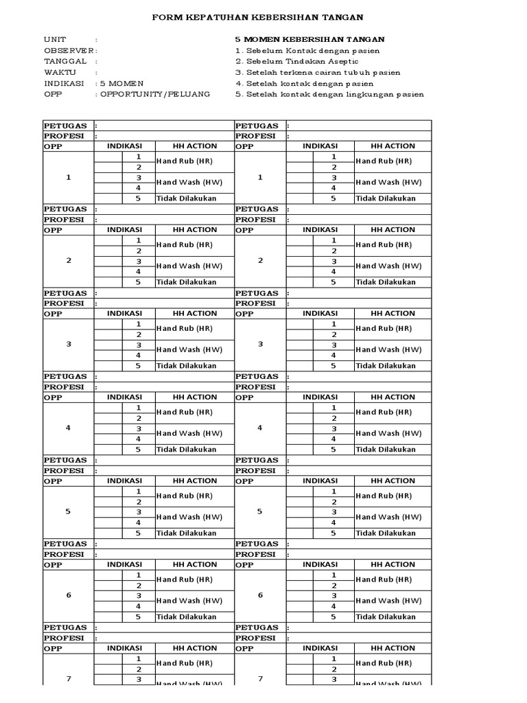Formulir Kepatuhan Cuci Tangan | PDF