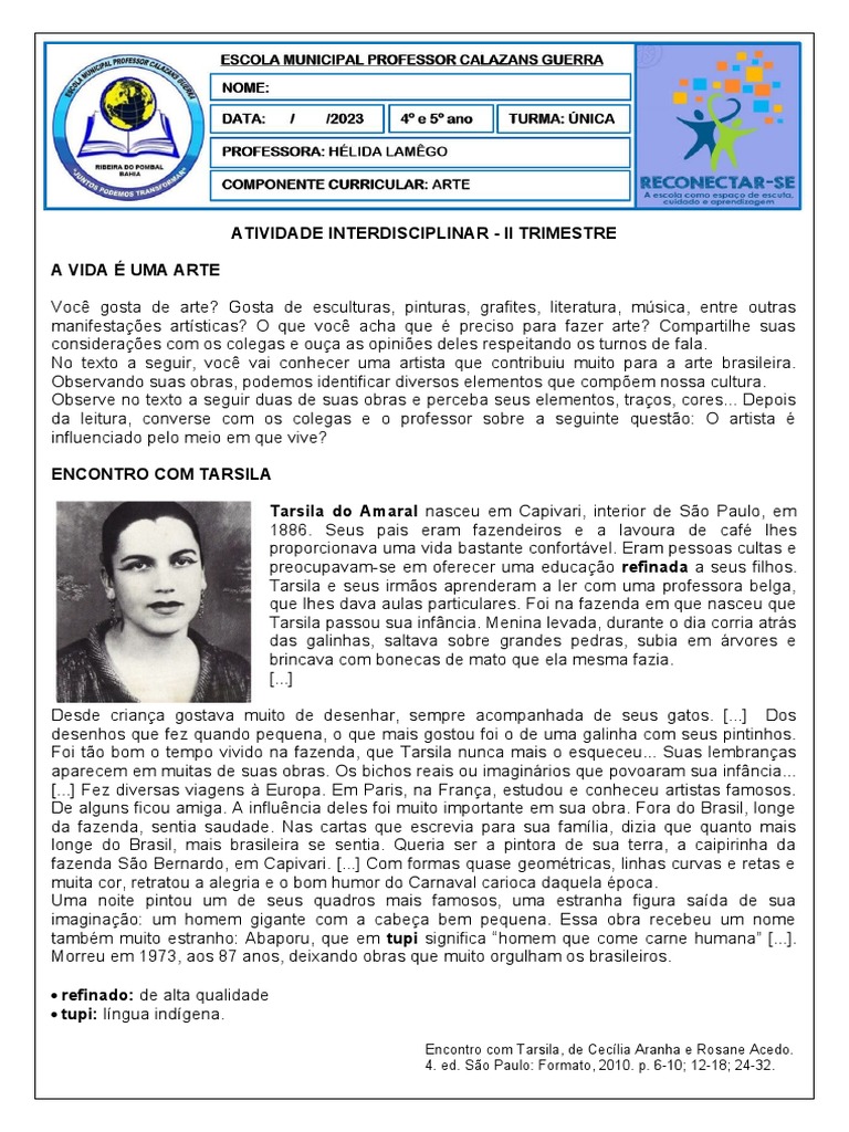 Atividade A Vida é Uma Arte Pdf