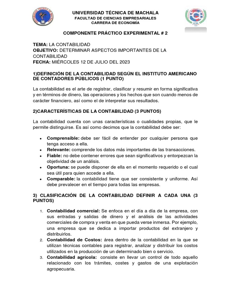 Componente Practico Experimental 2 | PDF | Contabilidad | Economias