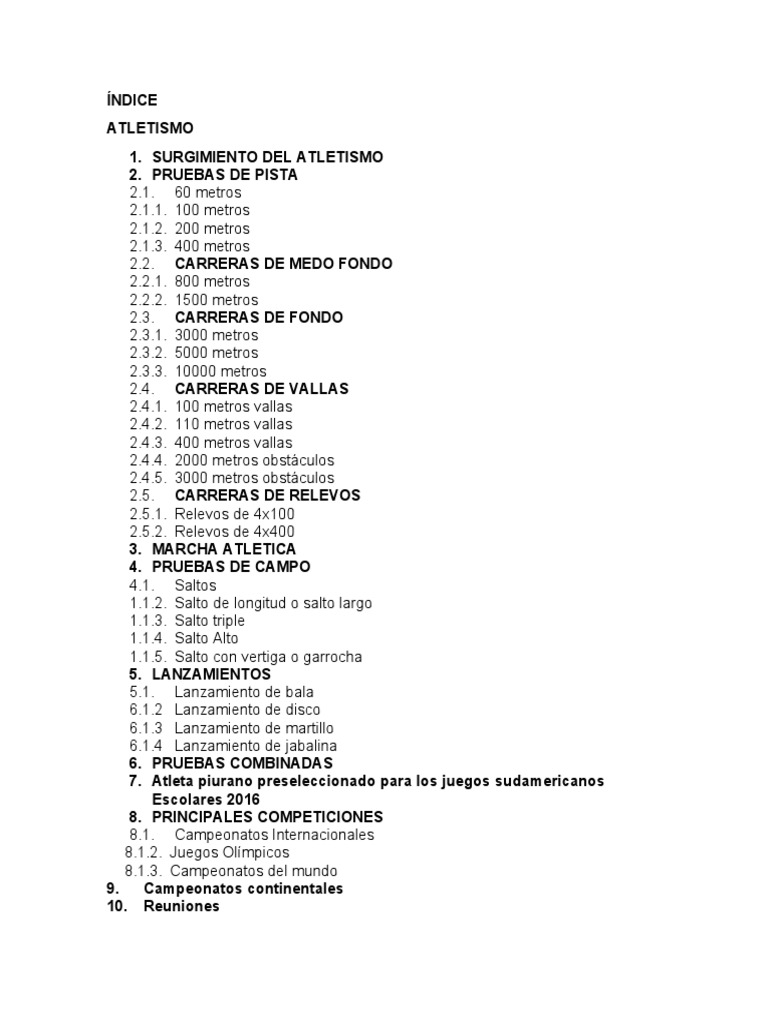 ÍNDICE COMPENDIO Deportes Individuales | PDF | Deporte del atletismo ...
