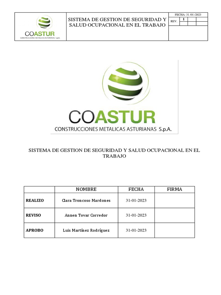 Sistema De Gestion De La Seguridad Y Salud Ocupacional Pdf
