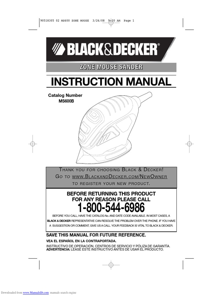 Black and Decker Mouse Sander ms600b PDF