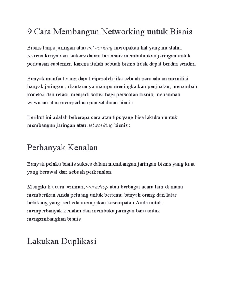 9 cara membangun networking untuk bisnis pdf