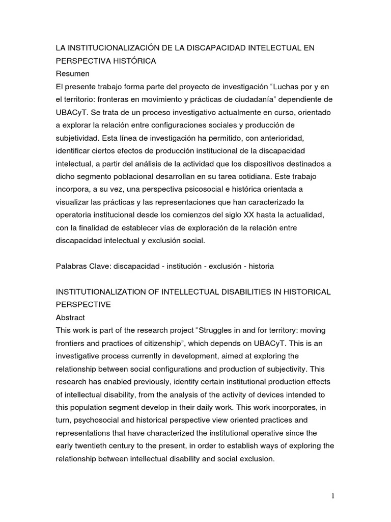 Historia de la Discapacidad Intelectual | PDF | Invalidez ...