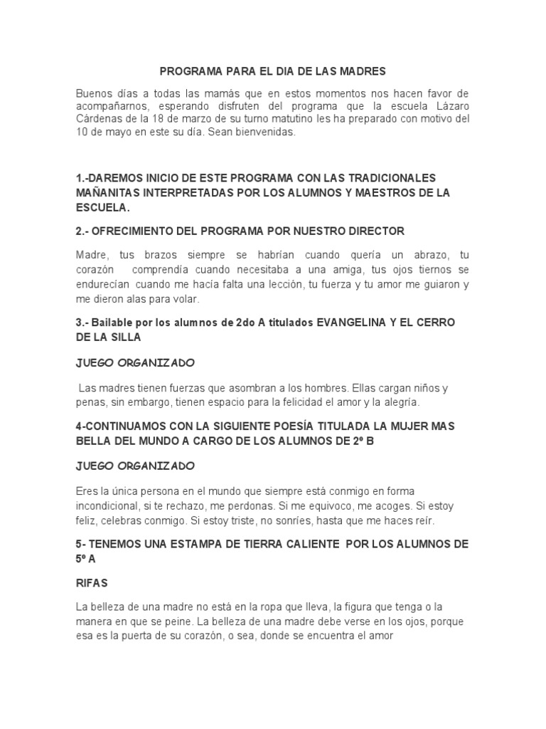 Programa para El Dia de Las Madres | PDF