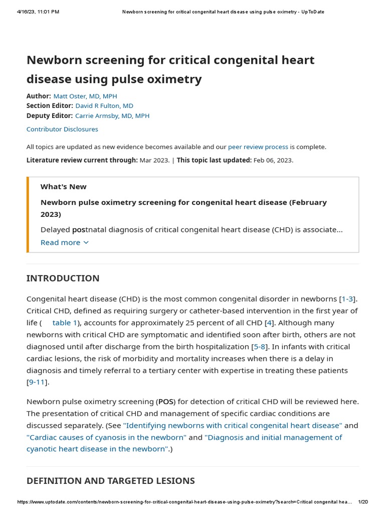 Newborn Screening For Critical Congenital Heart Disease Using Pulse
