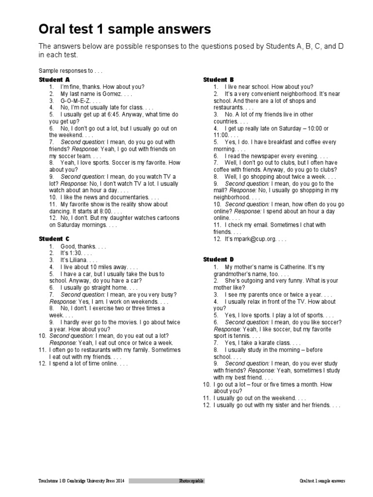 Oral Test 1 Sample Responses | PDF | Language Arts & Discipline
