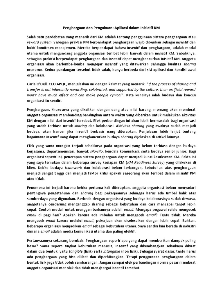 Sistem Penghargaan dalam Inisiatif KM | PDF