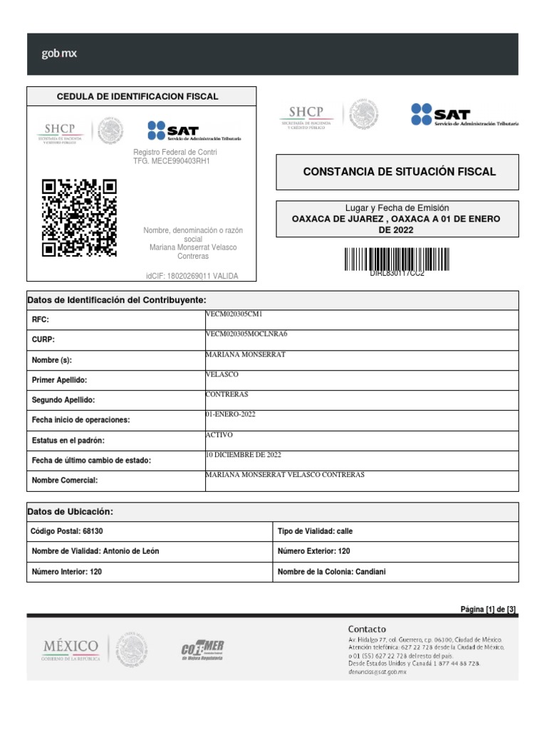Constancia Fiscal de Mariana Velasco | PDF | Privacidad de la información