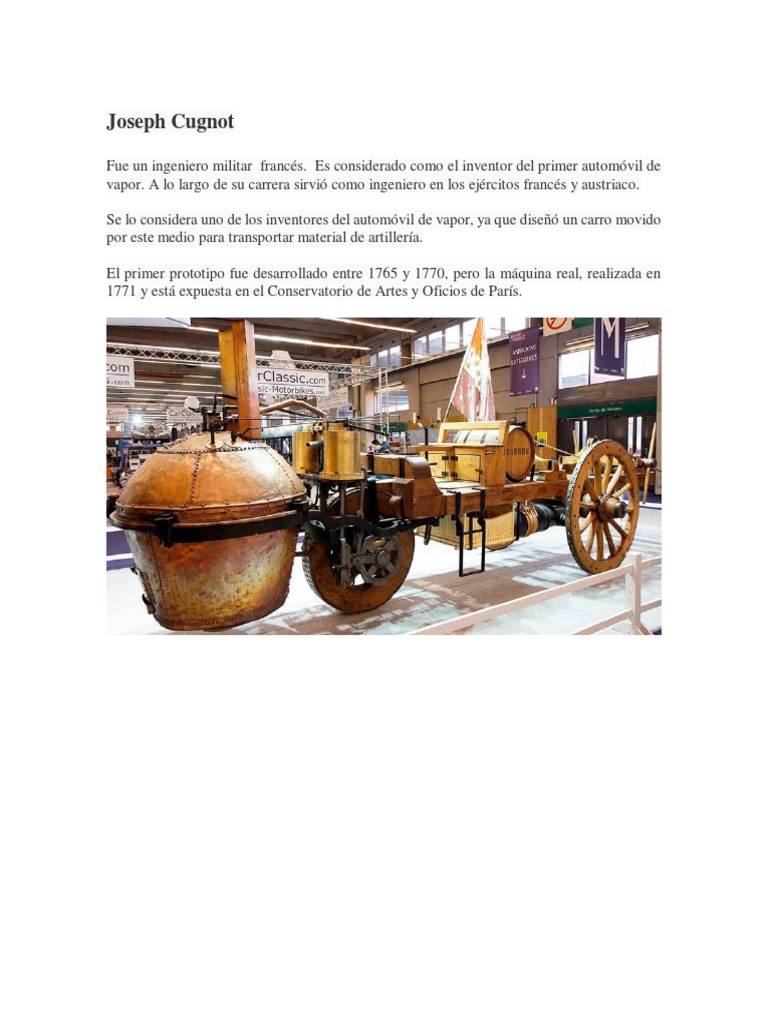 Joseph Cugnot: Inventor del Auto a Vapor | PDF | Volkswagen | Máquina ...