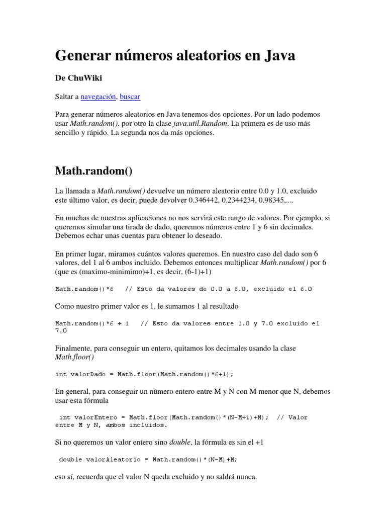 Generar Números Aleatorios en Java | PDF | Java (lenguaje de ...