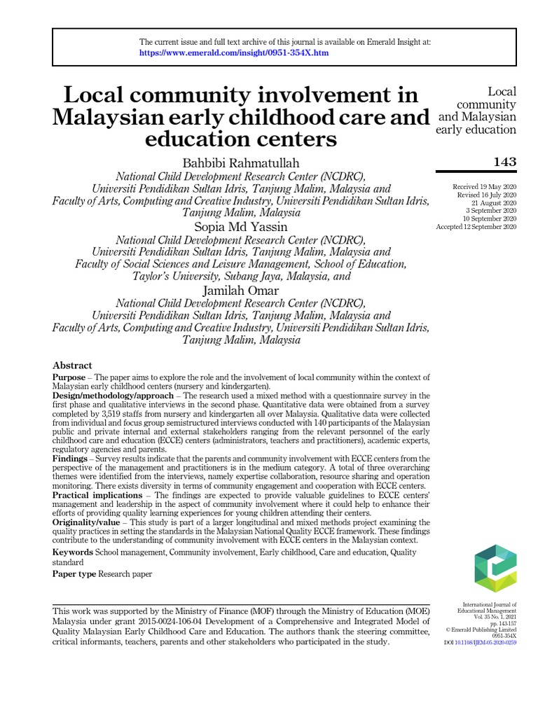 Community Involvement in Malaysian ECCE | PDF | Preschool | Community