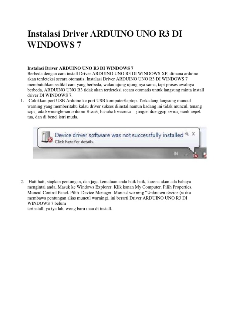 Instalasi Driver ARDUINO UNO R3 DI WINDOWS 7 | PDF