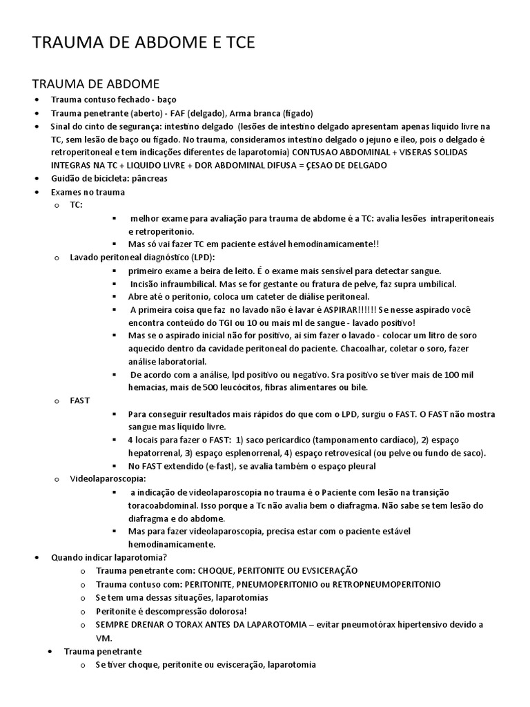 Aula 2 Trauma de Abdome e TCE | PDF | Fígado | Traumatismo craniano