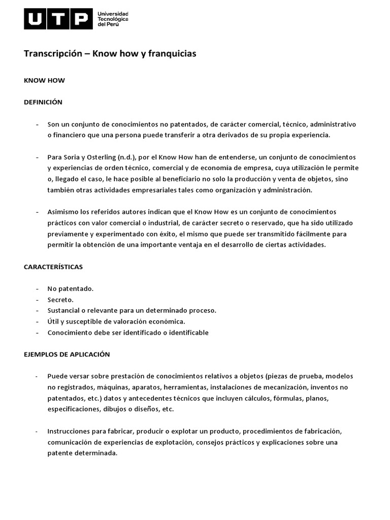 Know How en Franquicias: Definición y Ejemplos | PDF | Franquiciamiento ...