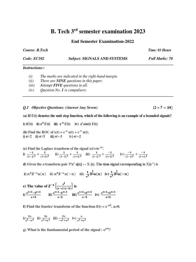 Signals and Systems Exam Paper 2023 | PDF | Computer Engineering ...