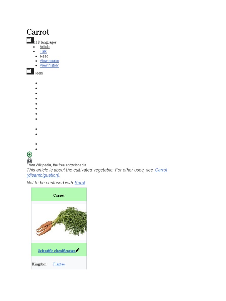 Carrot 118 Languages PDF Carrot Plants