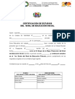 Certificación de Estudios Del Nivel de Educación Inicial