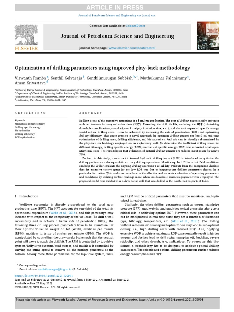 Optimization of Drilling Parameters Using Improved Play-Back ...