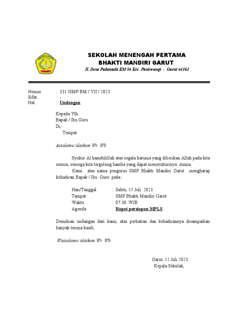 Undangan Rapat Guru | PDF