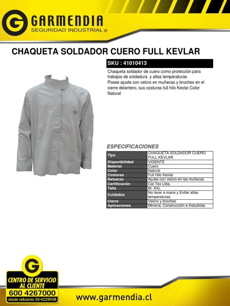 CHAQUETA SOLDADOR CUERO KEVLAR - Protección Trabajo