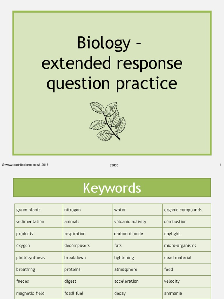 Biology Extended Response Question Practice © WWW Teachitscience