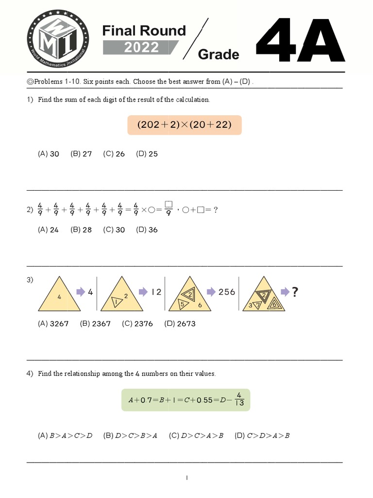Grade 4 Maths Exam Practice Papers | PDF | Applied Mathematics ...
