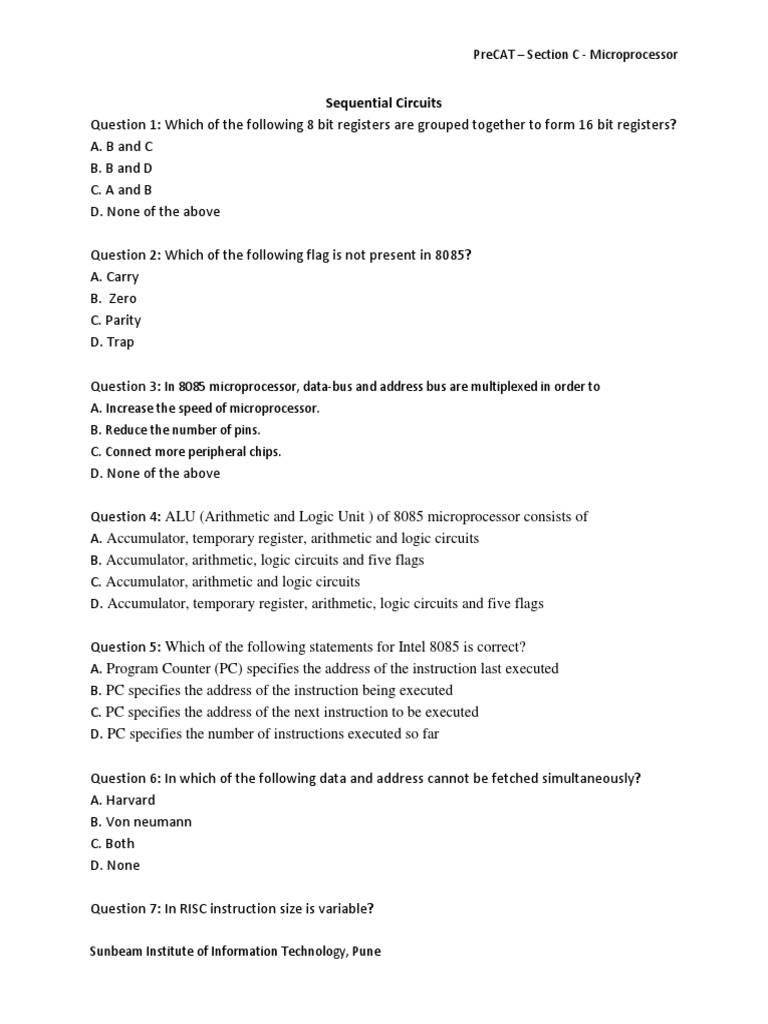 Section C Microprocessor MCQ PDF Central Processing Unit