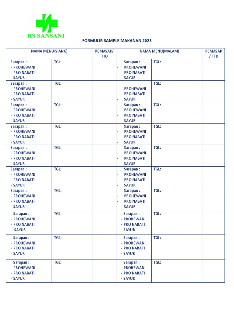 Formulir Sample Makanan PDF