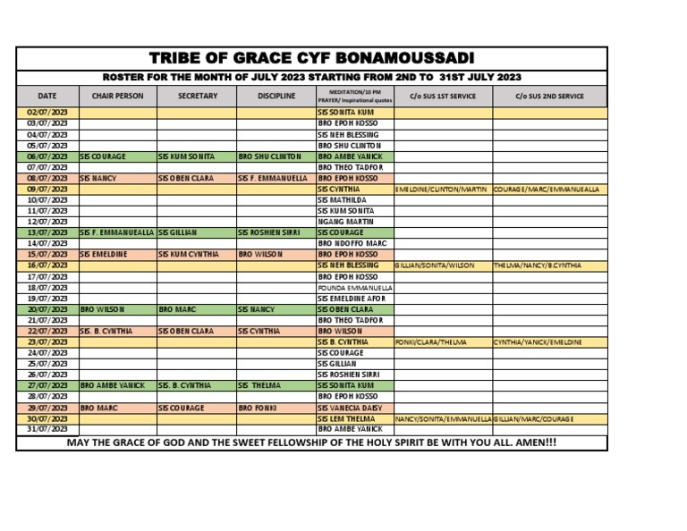 July 2023 Meditation and Prayer Roster | PDF | Prayer | Christian ...