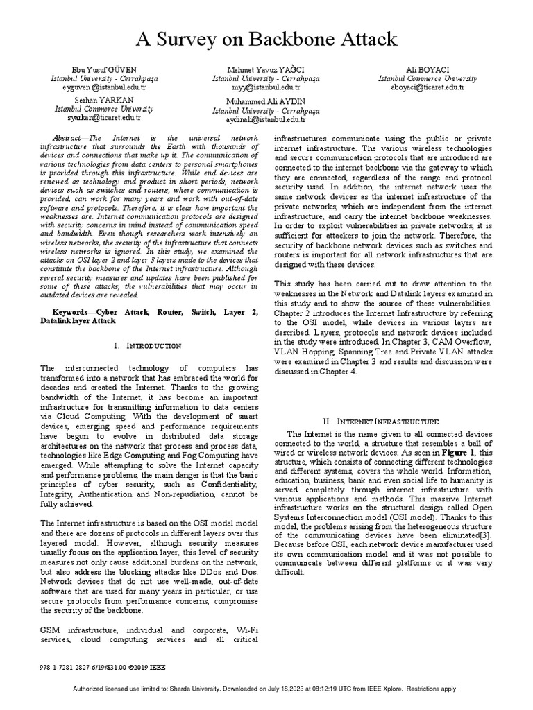 A survey on backbone attack pdf computer network osi model