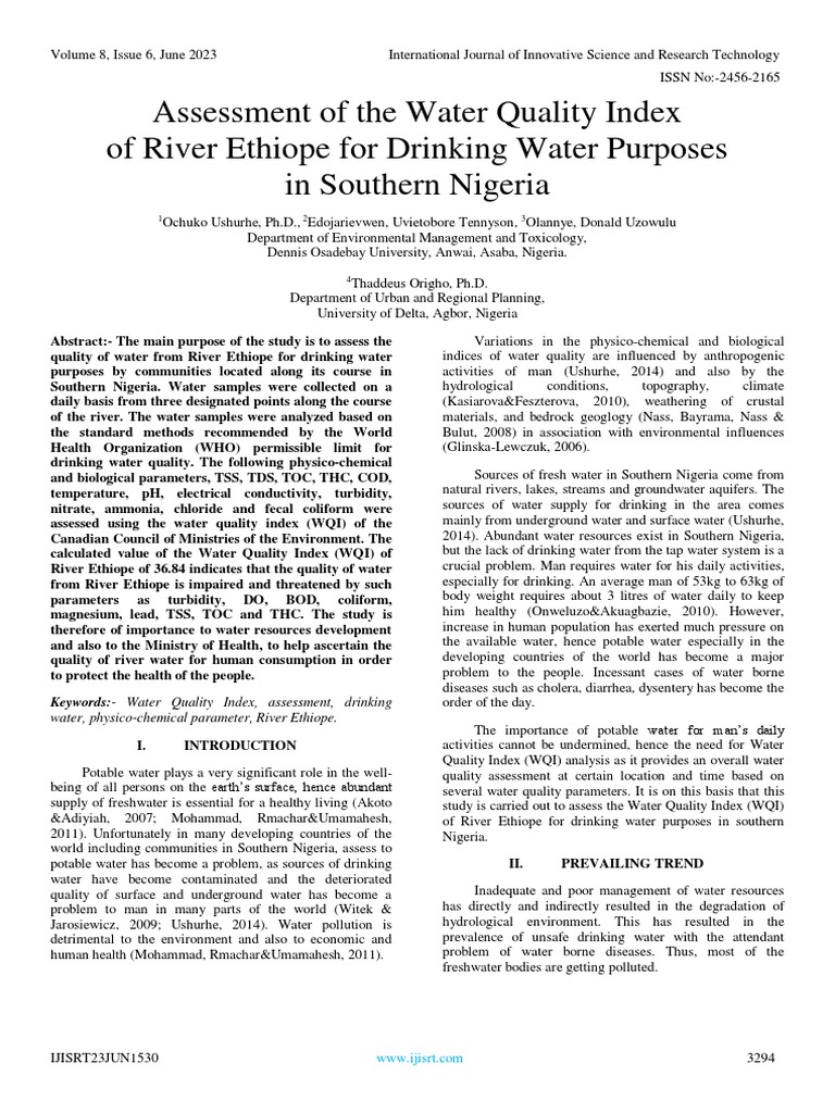 assessment-of-the-water-quality-index-of-river-ethiope-for-drinking