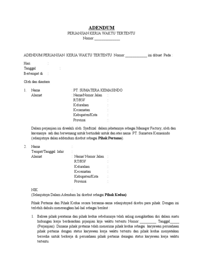 Contoh Adendum PKWT Konstruksi | PDF
