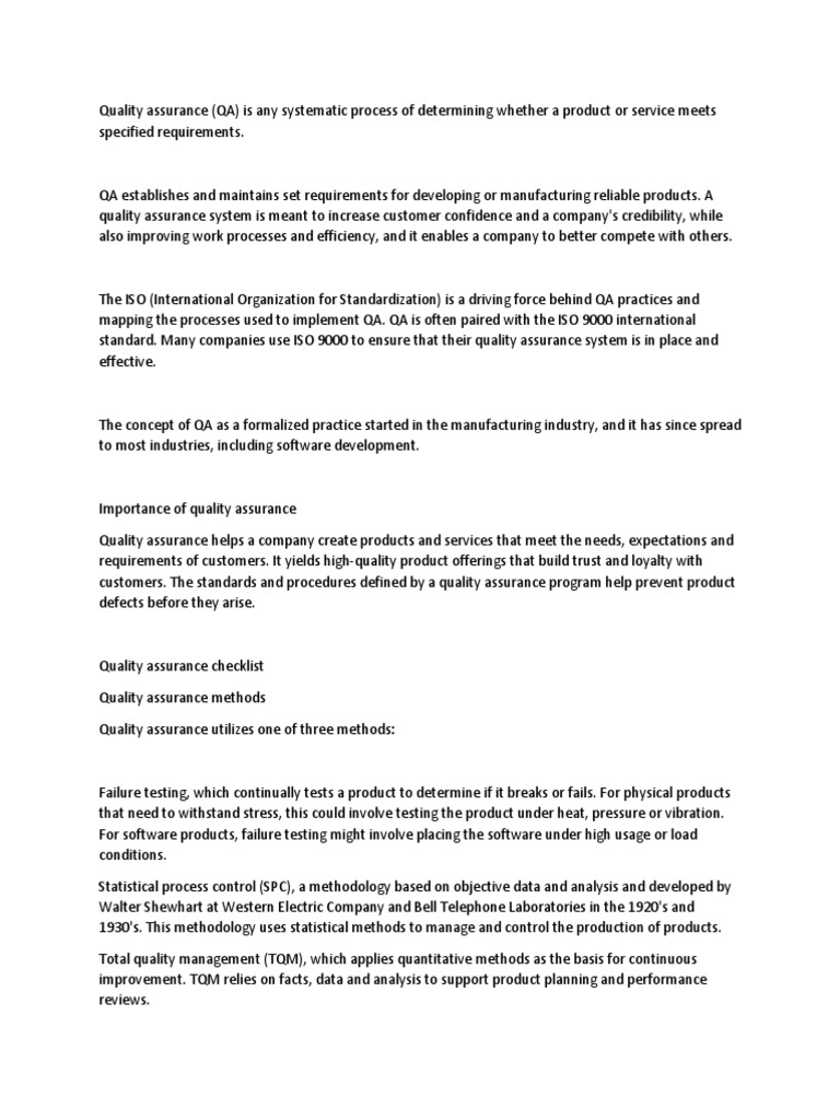 Quality Assurance - What Is It | PDF | Quality Assurance | Agile