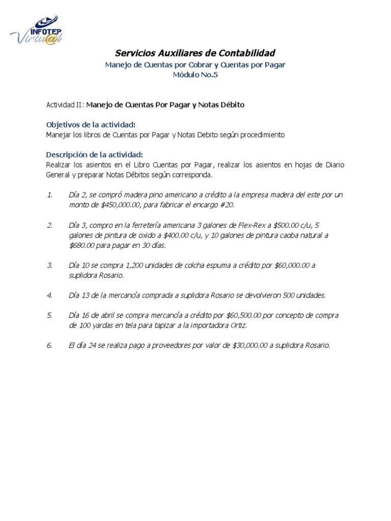 Actividad Cuentas Por Pagar - Módulo 5 | PDF | Finanzas y dinero