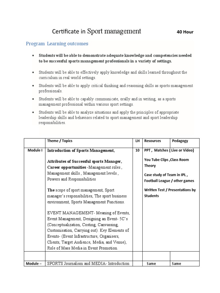Sport Management Certificate Program | PDF | Marketing | Sports