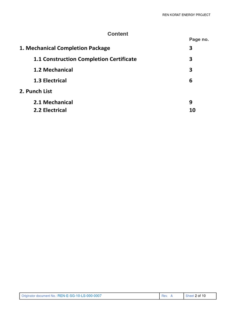 System Turnover Package List (Construction) PDF Transformer